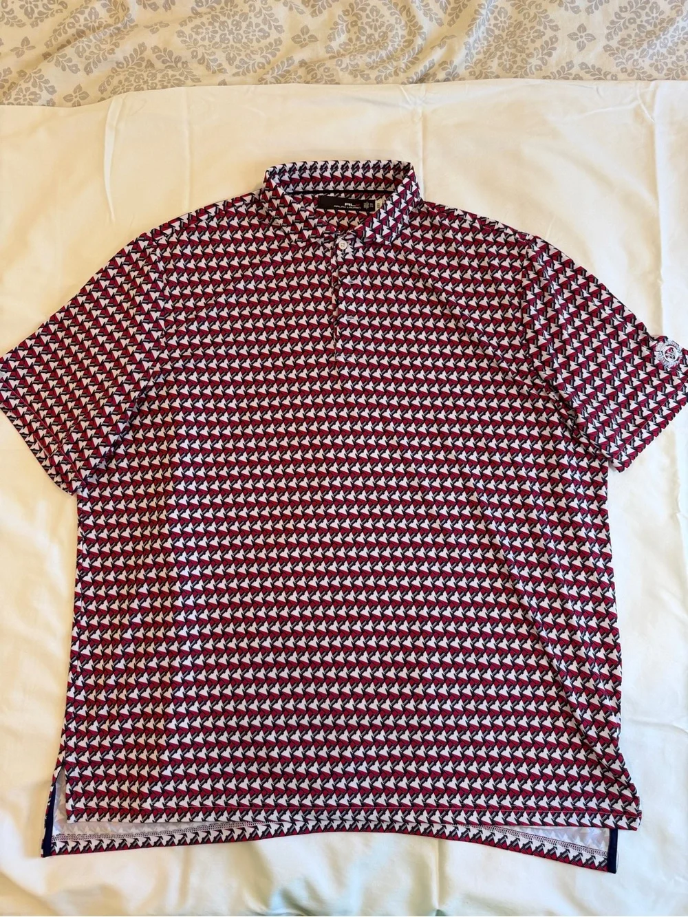 Ralph Lauren Burgundy and White Geometric Short Sleeve Polo